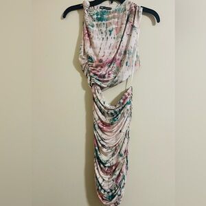 Zara Multicolored Cut Out Waist Tie Dye Print Sleeveless Mini Dress Sz XS